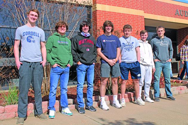 Raydon Kuehne with his fellow football seniors.