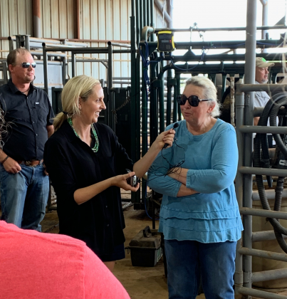 Nocona and Jordan Cook stand with Jordan’s mom, Debbie Davis (right) of Davis Angus. Photo courtesy of Jordan Cook.