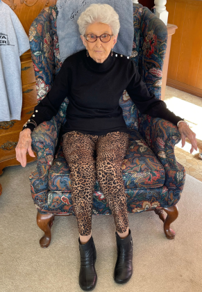 Alice sitting in her home on Friday, February 10, 2023