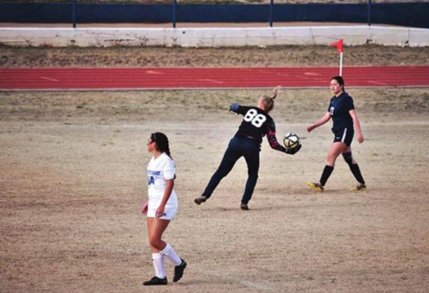 Goalie Andrea Palmer hurls the ball during a loss to Mount Saint Mary.