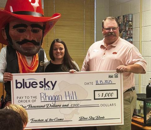 Cordell Elementary’s Rhagan Hill receives Blue Sky Bank’s ‘Teacher of the Game’honorary award