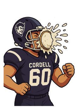 Spencer Hewitt hurls a pie in the face of his brother, Logan Hewitt