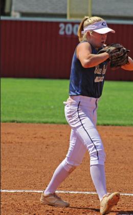 Senior Pitcher Andrea Palmer getting ready to throw a strike