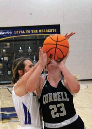 Bailey Troub draws the foul against Hobart. Bob Henline | Cordell Beacon
