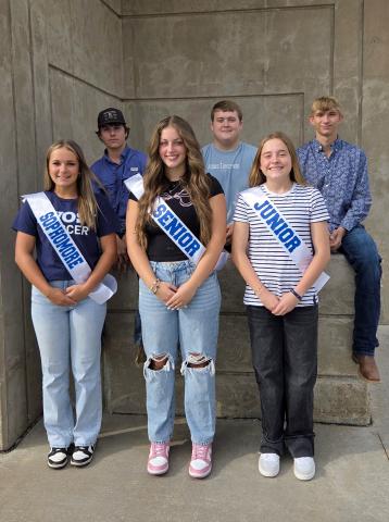 2025 Homecoming Queen candidates are Sophomore Zandalin Dudgeon, Senior Kyndal Norris, and Junior Calliy Walker. They will be escorted by (L-R) Briggs Reeves, Samuel Lindsey, and Dylan Edison.