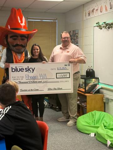 Cordell Elementary’s Rhagan Hill receives Blue Sky Bank’s ‘Teacher of the Game’ honorary award