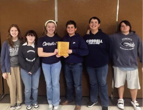 L-R Eliana Yaeger, McKenzie Morris, Dakota Ivey, Hoyt Roberts, Saxon Flores, Ayden Lange