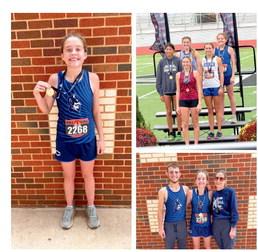 Left: Calliy Walker with her fourth-place medal. Top right: Calliy stands on the podium amongst the other top placers for the 2024 State Tournament. Bottom right: Jacob Vela, Calliy Walker, and Coach Julie Horn. Photos courtesy of Alexsis Atherton.
