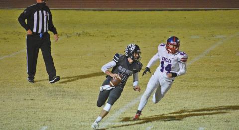 Cordell QB Raydon Kuehne rolls out looking for an open receiver. COURTESY PHOTOS BY CHARLINDA OGLE