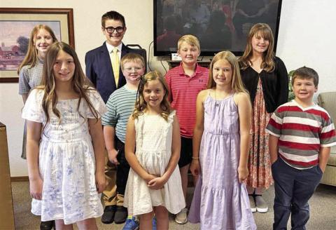 Front Row L to R: Natalie Celsor, Presley Proffitt, Leah Victory, Benaiah Miller Middle Row: Josiah Miller Back Row L to R: Elliana Yaeger, Parker Vandever, Nate Victory, Harper Penner Below: Nate Victory performs