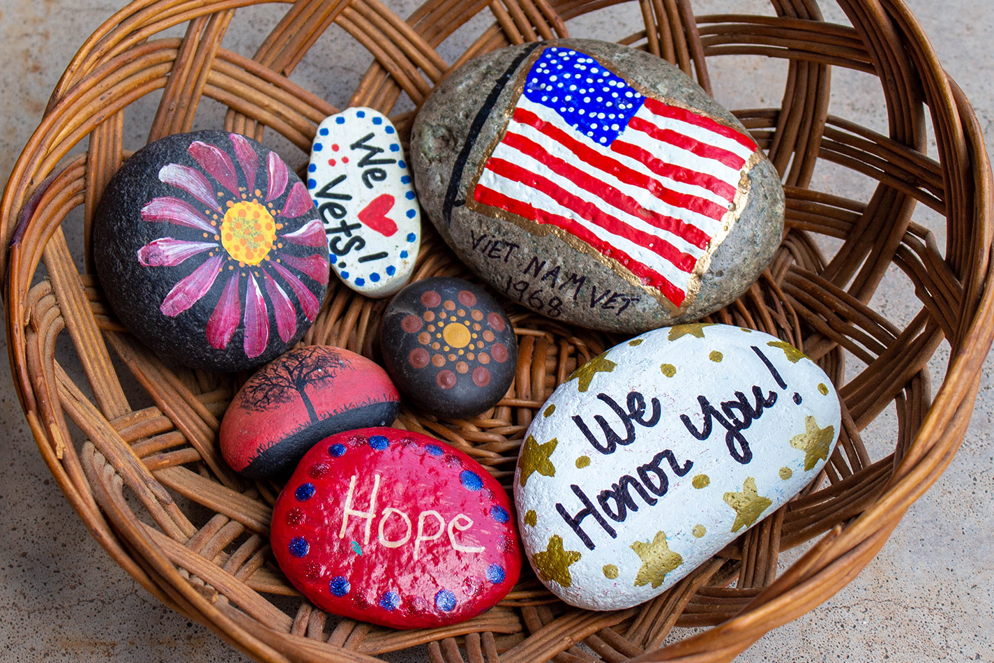 Some of the rocks that Mike Mayfield has found at the Veterans Affairs Hospital over the years. PHOTO BY HECTOR LUCAS