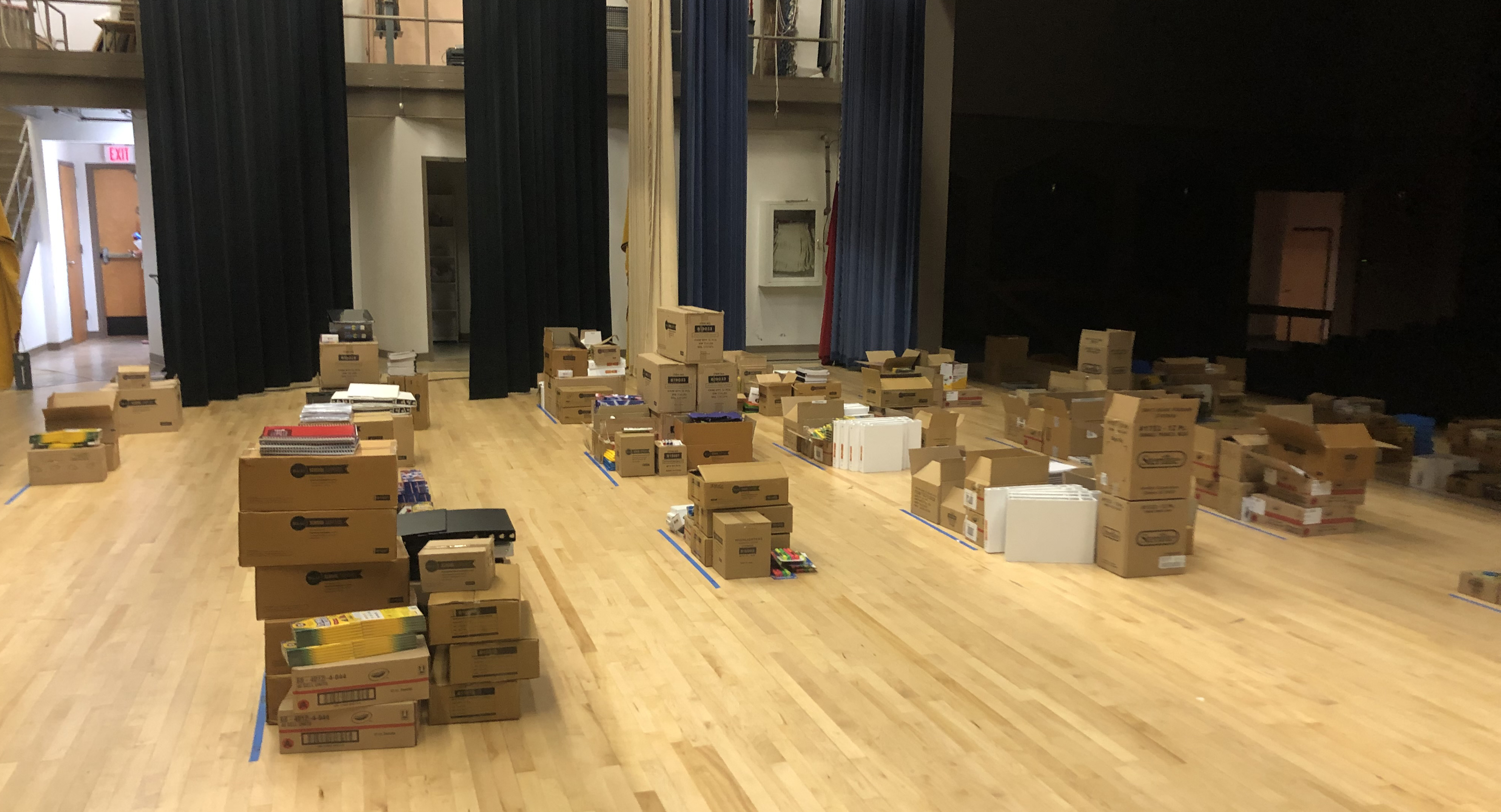 The haul from a previous year’s School Supply Project ready to be distributed. PHOTO BY BROOKE DODD