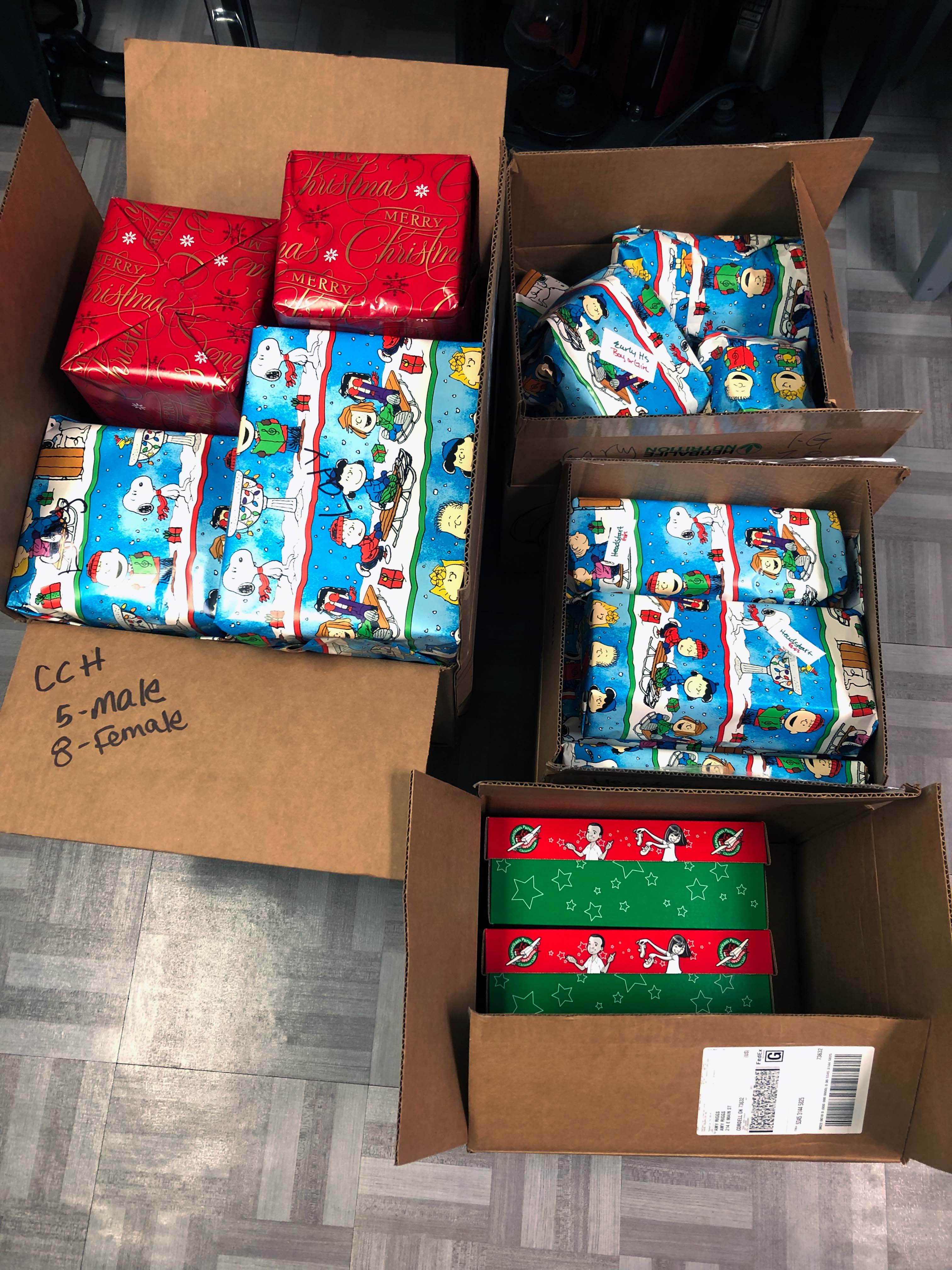 Gifts sit wrapped and ready, divided by gender, for the Cordell Nursing and Rehabilitation (formerly known as the Cordell Christian Home) residents.