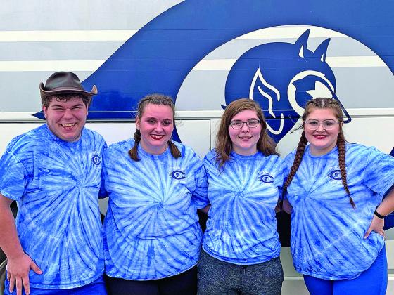 Wyatt Early, Cheyenne Fox, Gabby Giblet and Kara Dowell in 2020 at the SouthWest OSSAA Regional Marching Competition.