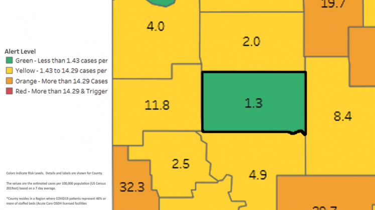 Oklahoma Alert Level as of 4/12/2021 - information provided by the Oklahoma State Department of Health