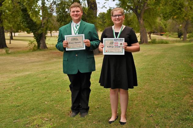 Brance Barnett and Kathryn Sirmon, both members of the Burns Flat-Dilly City  Senior 4-H Club, submitted record books this year. Brance medaled in Advanced  Fabrics  and  Fashions  and  Kathryn  medaled  with  her  Dog  project.  Brance  was   selected as the Washita County 4-H Outstanding Senior 4-H member this year.
