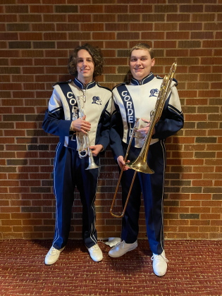 Nate Jackson (trumpet) and Adam Lindsey (trombone). Photo by Aaron Edge, Cordell Band Director