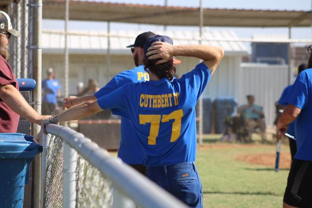 Chaz Barker watches as the next batter is up. Photo by Brooklynn Peek