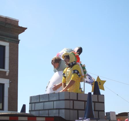 Bowser (Aiden White) captures the cat on the sophomore float