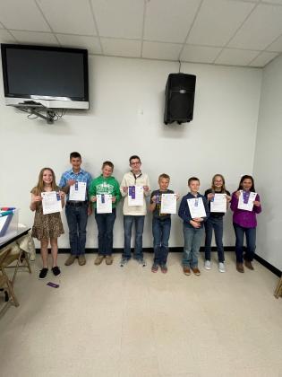Left to Right: Maddux Funhouser, Korben Gossen, Alexander Misener, Luke Rozell, Paul Misener, Barrett Brashears, Madilynn Davidson and Bailey Gossen Not Pictured: Evie Denny