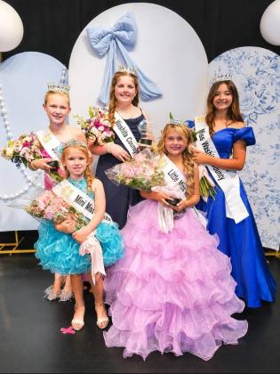 Clockwise from top left: Junior Miss Washita County Georganne Harrison, Teen Miss Washita County Katherine Wright, Miss Washita County Khloe Vanderpol, Little Miss Washita County Elena Thomsen, and Mini Miss Washita County Grace Williams