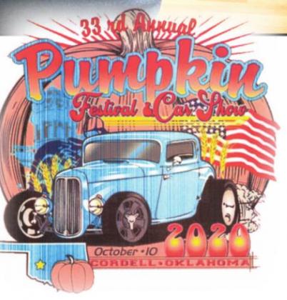 Cordell Chamber of Commerce Secretary Sarah Lau says there are shirts left from last year’s Pumpkin Festival and they are now being sold at the great price of only $5! Don’t miss the chance to own this collector’s item. Call or come by the Chamber office Tuesday through Friday from 8 til noon to purchase a shirt. You may also pre-order a 2020 shirt. Prices on the 2020 design run from $16-$20 depending upon size. The 2020 shirts will be pre-order only.
