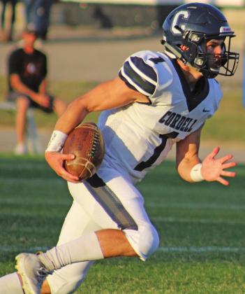 Senior Dane Corbin sprints with the ball after a beautiful catch.