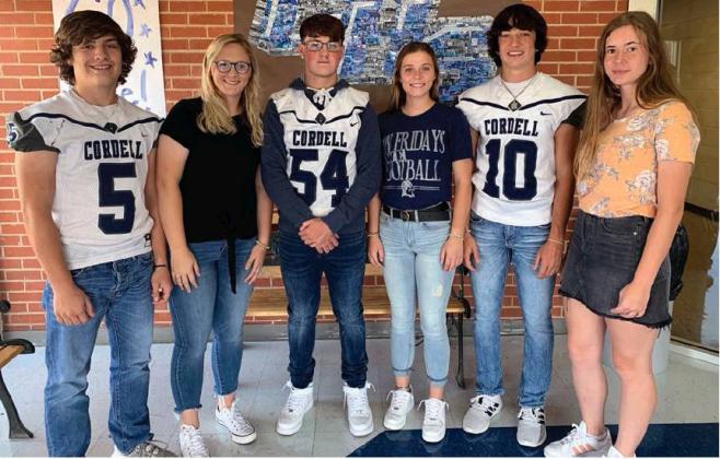 Cordell’s 2019 Homecoming Royalty candidates are, from left, sophomores Blaine Larsen and Bailey Troub, seniors James Ryan Pyeatte and Kamdyn Davis, and juniors Raydon Kuehne and Paige Canterberry. Photo courtesy of Sundy Walker.
