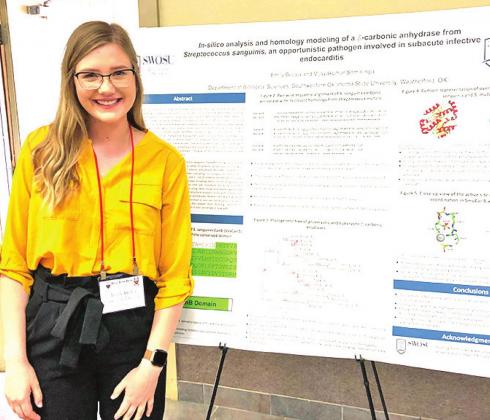 Southwestern Oklahoma State University student Emily Bedea of Canute won the overall grand prize at the recent 26th annual Oklahoma Research Day at the Capitol held March 30. Bedea becomes SWOSU’s third grand prize winner since the inception of the Oklahoma Research Day at the Capitol event. Her research topic was infectious disease. CONTRIBUTED PHOTO