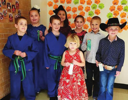 Washita County 4-H Cloverbuds who entered Impressive Dress were Paxton Tate, Brett Sturgeon and Payson Tate all of Burns Flat-Dill City; Lylianne Smith, Maria Misener, Tailee Finnell and Paul Misener of Canute; and Waverly Schneberger of Burns Flat-Dill City. Photo courtesy of Dana Church.