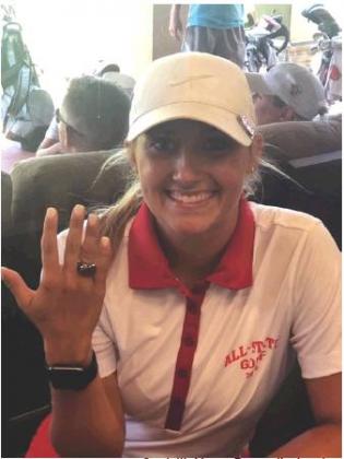 Cordell’s Megan Brown displays her All-State Golf Championship ring. Photo courtesy of Amy Brown.