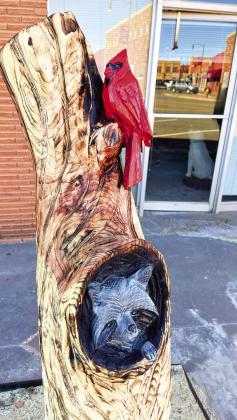 Local wood carving artist Matt Giblet recently created two sculptures on Cordell’s dowtown square