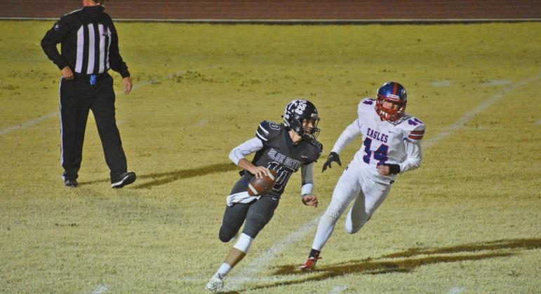 Cordell QB Raydon Kuehne rolls out looking for an open receiver. COURTESY PHOTOS BY CHARLINDA OGLE