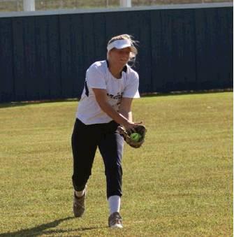 Bottom left: Kenlee Dodd makes a running catch on a short fly ball.