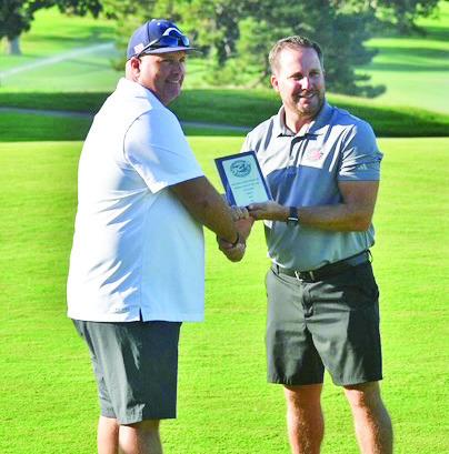 Top: Birdie Brown representing the West Team during the Oklahoma Coaches Association All-State Games. Bottom: Cordell Head Golf Coach Williams receiving Regional Coach of the Year honors.