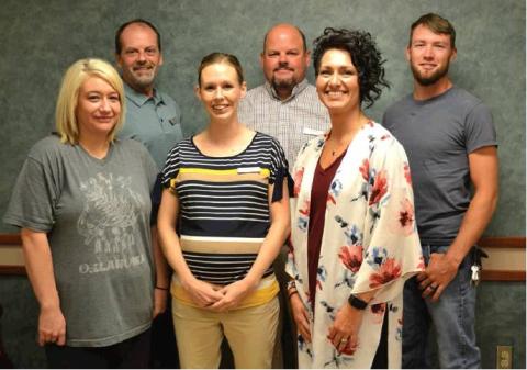 New employees joining Western Technology Center include: back row: Bill Helton, Cosmetology-Sayre, Greg Wedel, Service Careers-Burns Flat, Kaden Matuszewski, Maintenance-Burns Flat; front row: Priscilla Burns, Culinary Arts Food Prep Aide-Burns Flat, Ashley Hix, Computer Networking &amp; Security Instructor-Burns Flat and Michelle Nance, Student Accounts Manager-Burns Flat. Photo courtesy of Sarah Hirschman.