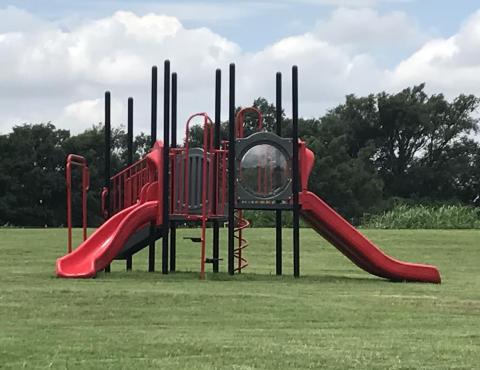 The new play structure will provide hours of fun for community children. Its modern design is made to be safer than older equipment.