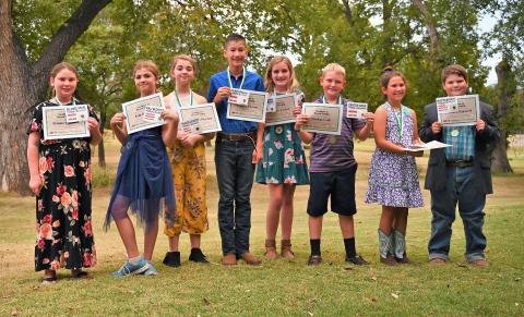 Eight Washita County Junior 4-H members submitted a record book this year.  L-R Delainee Moore, Cordell, Swine Project  Medal, Top 3 Junior Member Kali  Bloomer,  Cordell,  Wildlife  &  Fisheries Medal Francesca  Bloomer,  Cordell,  Wildlife  &   Fisheries Medal Korben Gossen, Cordell, Poultry and  Food Science Medals Bentlee Lester, Sentinel, Beef and Public Speaking Medals, Outstanding Junior  4-H Member Denton Cook, Cordell, Agriculture Medal Bailey  Gossen,  Cordell,  Food  Science   and Fabrics & 