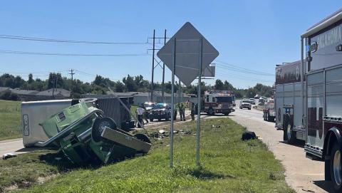 Driver escapes injury when local cattle truck overturns in Oklahoma City
