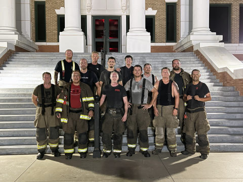 Cordell, Bessie and Corn Fire Departments. Back row L to R: Garrett Lawson, Cregg Kliewer, Donald Mitchell; Middle row L to R: Jeff Jaronek, Shane Perkins, Tom Boecker, Eric Vandever; Front row L to R: Asa Zoschke, Lucas Schmidt, Seth Slaughterback, Lincoln Hunter, Mason Helvey, Heath Syfert. Photo by Brooklynn Peek