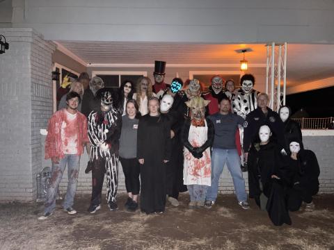 Haunted Morgue crew poses for a group photo on Halloween night. 