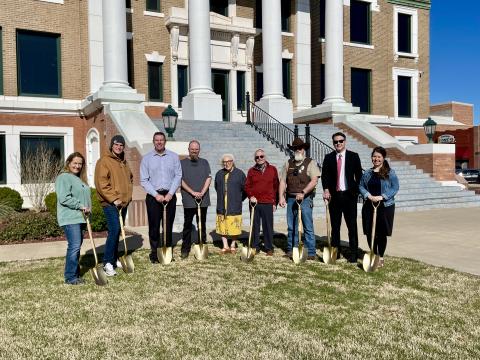 Representatives from Dobson Fiber stand with Cordell community members during the ground breaking ceremony. Photo by Brooklynn Peek