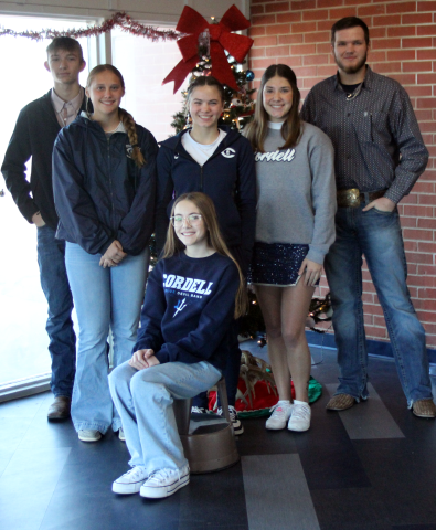 Cordell Junior High/High School Students of the Month for December are (front) Makenzie Kautz, (standing left to right) Dylan Edison, Natalie Hewitt, Tralynn Moss, Britton Shields, and Corbin Dobbs
