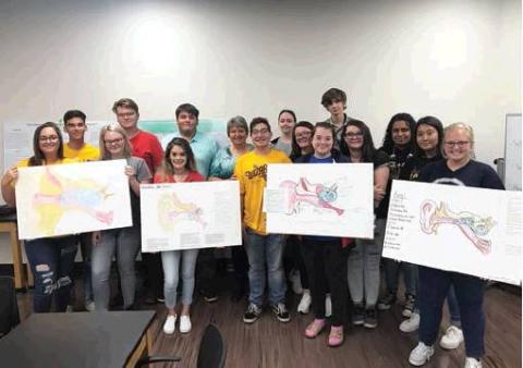 Front Row: Cassidy Blanchard, Allyson Rees, Nidellyn Armendariz, Marquis Borjas, Elyse Busby, Alissa Seisser, Khate Solis, Karla Perez, Kyda Gossen; back row: Sebastian Diosdado, Jalen Gunter, Chandlar Perzanowski, Dr. Lisa Boggs, Tara Bushong, Britteny Heine, Robert Pigg. Photo courtesy of Sarah Hirschman.