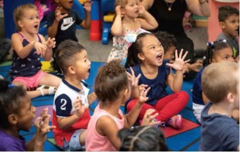 Students at Parkview Elementary in the Mid-Del School District roar during a child abuse prevention lesson put on by The Care Center on Sept. 17. Whitney Bryen | Oklahoma Watch