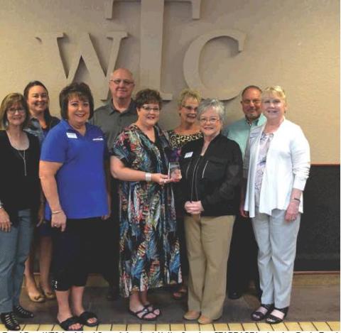 Front Row: WTC Assistant Superintendent, Kathe Corning, STARBASE Instructor, Becky Trent; WTC Counselor, Cheri Gastineau; STARBASE Representative, Sharon Brooks; STARBASE Director, Pam Kirk. Back Row: WTC-Sayre Counselor, Jaime Partain; WTC Superintendent, Hoyt Lewis; Assistant Superintendent, Penny Berry; and WTC Career Specialist, Dennis McRee. Photo courtesy of Sarah Hirschman.