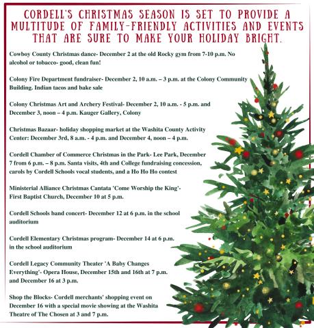 CORDELL’S CHRISTMAS SEASON IS SET TO PROVIDE A MULTITUDE OF FAMILY- FRIENDLY ACTIVITIES AND EVENTS THAT ARE SURE TO MAKE YOUR HOLIDAY BRIGHT.