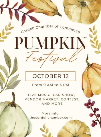 CORDELL PUMPKIN FESTIVAL IS OCT. 12