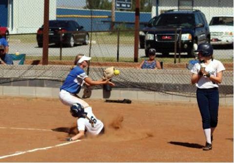 Above: Cordell’s Makenzie Hougland steals home, sliding in just ahead of the throw. Bob Henline | The Cordell Beacon