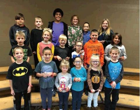 Will Rogers Star Students for the month of October are: Joseph Plaza, Noah Garrison, Gio Ward. Faith Schneberger, Paislee Tate, Kiah Newberry, Elijah Dougherty, Emma Stegall, Louis Thomsen, Sophia Tyler, Tucker Reeve, Angelina Peace. Paxon Tate, Mia Jones, Evelynn Hanna, Jordyn Cooper, Bryler Britton, Seth Nolan. Photo courtesy of Valerie Fite.